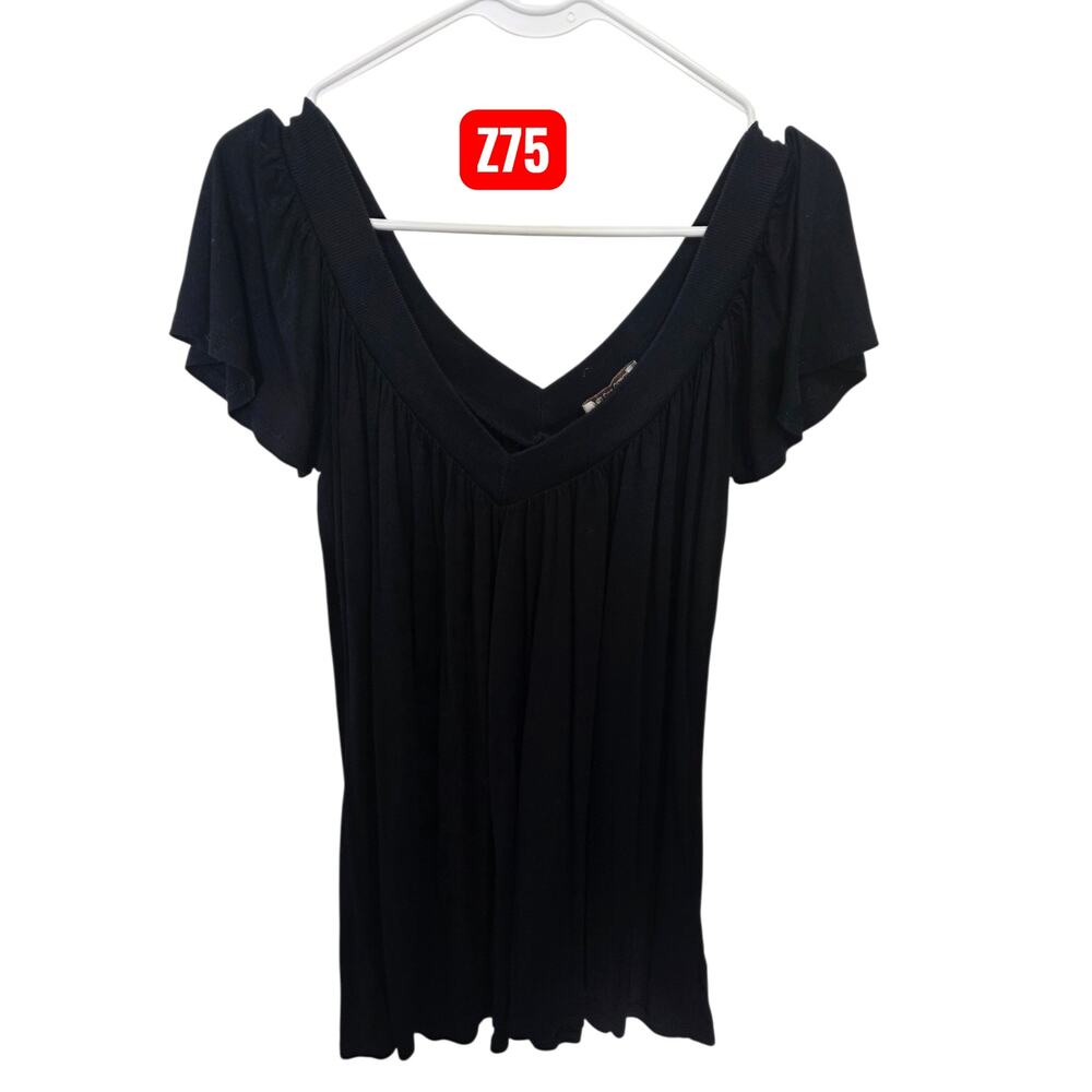 Z75 * Love One Clothing off the shoulder V neck long sleeve shirt Black Large